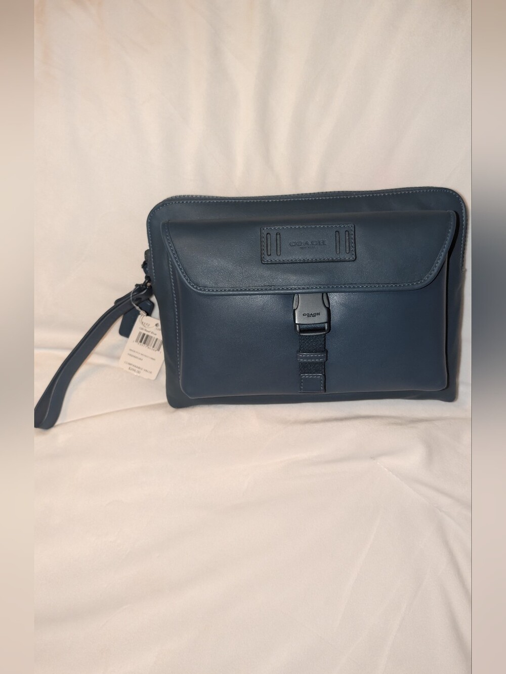 Coach Ranger Zip Leather Pouch Wrist Strap Reef Blue NWT